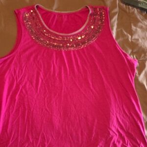 Sequined Scoop Neck Tank Top in Hot Pink